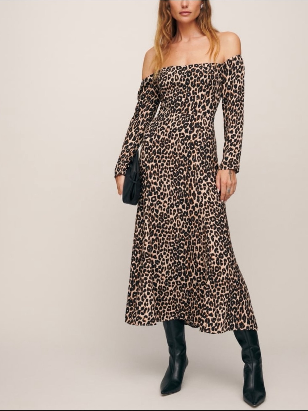 NEW Reformation Ballari Leopard Print Square-Neck Midi Dress, Large